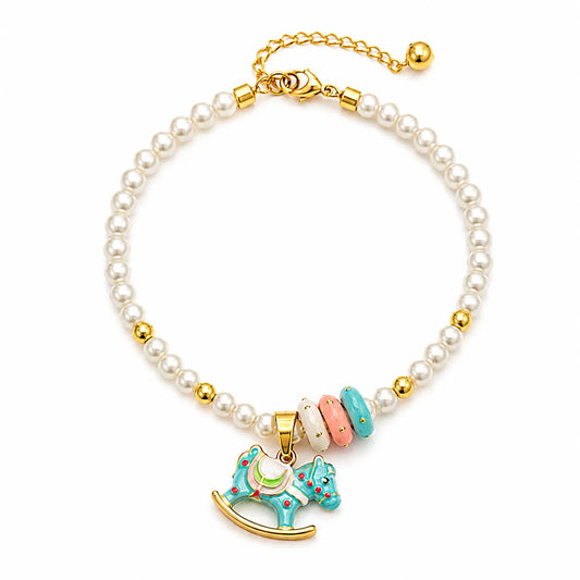 Women Drip Glaze Hand-Painted Graffiti Imitation Pearl 18k Gold-plated Bracelet Necklace Elegant Fashion in Stock Jewelry Sets