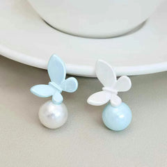 Women Butterfly Imitation Pearl Shape Small Drop Earring Fashion Luxurious Latest High Quality Bulk Jewelry Accessory for Daily