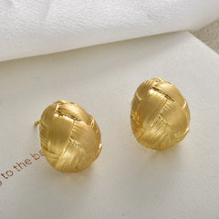 Women's Copper Stud Earrings Gold Drawing Woven Pattern Water Drop Earrings Elegant Retro Simple High-end Fashion Ear Studs