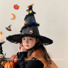 Halloween Witch Hat Pumpkin Bow Rose Elegant Gothic Headwear for Baby Girls Spooky Party Costume Accessories Vintage Style Decor