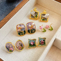 Fashion Freshwater Pearl Hand-Painted Drip Glaze Stud Earrings for Girls Dainty S925 Silver Jewelry for Women Ladies Wholesale