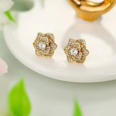Women Rose Flower Shape Rhinestone Small Stud Earring Fashion Elegant Beauty Wholesale Jewelry Accessories for Female Daily Use