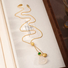 Fashion Green Agate Copper 18K Gold Plated Pendent Necklaces for Girls Vintage Jewelry for Women Ladies Wholesale China Factory
