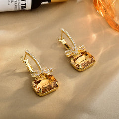 Luxury Crystal Rhinestone Drop Earrings Women Elegant Square Gemstone Dangle Earrings Fashion Sweet Party Jewelry Gift Wholesale