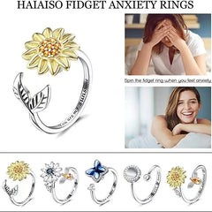 Best-selling Sunflower Rotating Rings Women's Zircon Engraving Adjustable Stress Relief Daisy Rings Fashion Jewelry Accessories