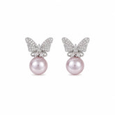 Women Butterfly Rhinestone Glass Pearl Zircon S925 Silver Stud Earring Elegant Fashion in Stock Jewelry for Female Girls Causal