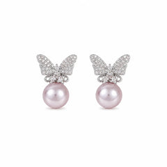 Women Butterfly Rhinestone Glass Pearl Zircon S925 Silver Stud Earring Elegant Fashion in Stock Jewelry for Female Girls Causal