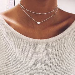 Fashion Simple Heart Minimalistic Layered Wearing Necklaces for Girls Sweet Cute Elegant Jewelry for Women Ladies Accessories