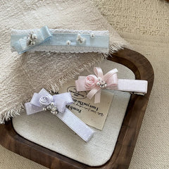 Lace Pearl Bow Flower Hairpin Small Size Hair Clips for Women Girls Spring Princess Sweet Barrette Hair Accessories Wholesale