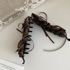 Elegant Vintage Ribbon Bowknot Hair Clips for Girls Solid Color Fashion Winter Banana Clips for Women Ladies Hair Accessories