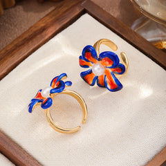 Female Flower Blue Pink Freshwater Pearl 18k Gold-plated Rings Fashion Trendy Charms Low MOQ in Stock Jewelry for Women Causal