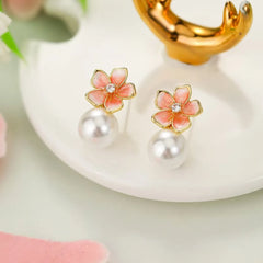 Fashion Flower Floral Drop Earrings for Girls Sweet Imitation Pearl Luxurious for Women Ladies Accessories Wholesale Bulk