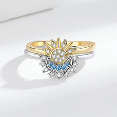 Women's Simple Design Sun Moon Shining Stacked Ring with Zircon Glitter Elegant Ring European and American Custom Jewelry Bulk