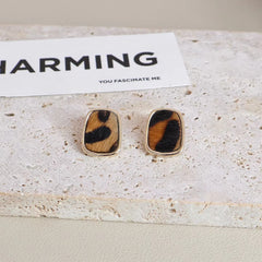 Ladies New Design Leopard Print Decorative Square Shape Stud Earring Fashion Trendy Chic Bulk Order Jewelry Accessory for Daily