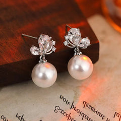 Female Simple Small Flower Imitation Pearl Rhinestone Earring Fashion Sparking High Quality Wholesale Daily Jewelry Accessories