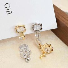Ladies Small Rhinestone Cat Decorative Cat Shape Small Clip-on Earring Fashion Sparking Cute Charms Bulk Daily Jewelry Accessory