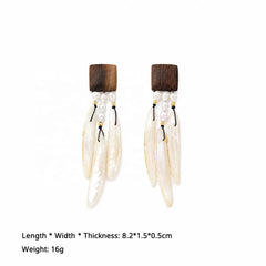 Women Vintage Freshwater Pearl S925 Silver Shell Wood Drop Earring Factory Price Bulk in Stock Jewelry for Female Daily Causal