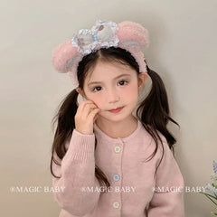 Cute Sweet Fashion Bear Ear Bowknot Fluffy Hair Band for Baby Girls Kawaii Animals Head Band for Kids Children Hair Accessories
