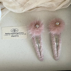 Female Pink Fur New Design Small Snap Clips Fashion Sweet Elegant in Stock Bulk Hair Clips Accessories for Women Daily Causal