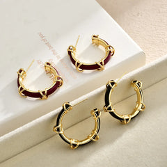 C-shaped Leather Hoop Earrings Women Black Red Round Statement Stud Earrings Fashion Vintage Style Ear Jewelry Gift Wholesale