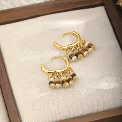 Fashion Tiger Eye Stone Shell Copper 18K Gold Hoop Earrings for Girls Vintage Luxury Jewelry for Women Ladies Wholesale Bulk