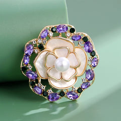 Fashion Camellia Flowers Floral Vintage Glitter Brooches for Girls Sweet Elegant Jewelry Pins for Women Ladies Accessories