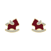 Horse Year Fashion Earrings Stud Flash Zodiac Red Cute Trojan Horse Earrings Light Luxury High-end Earrings for New Year Bulk