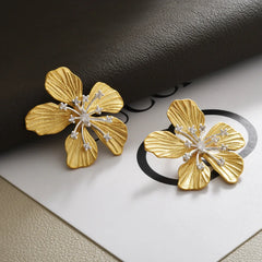 Spring and Summer Super Fairy Flower Stud Earrings with Zircon Unique Trendy Sweet Exaggerated Design Earrings Jewelry Accessory