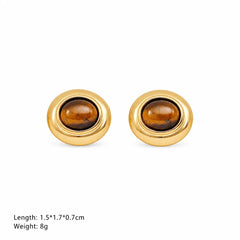 Women Tiger Eye Stone Red Agate Shell Natural Stone 18k Gold-plated Necklace S925 Silver Stud Earring Retro Fashion Jewelry Sets
