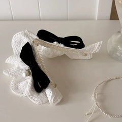 Korean Sweet Fashion Style Hair Clip Women's White Lace Bowknot Banana Clips High-end Elegant Barrette Wholesale Hair Accessory