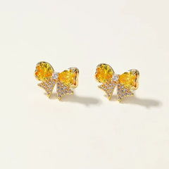 Elegant Trendy Flower Bowknot Stud Earrings with Crystal Rhinestone Gold Plated Women's Jewelry Chinese Supplier Wholesale