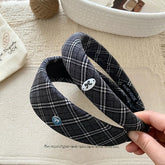 Women's Plaid Wide Headbands Navy Blue College Style Basic Model Hairband Elegant Retro Hair Accessories for Girls Wholesale