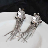Ladies Wheat Spike-shaped Mental Tassel Decorative Medium Drop Earring Fashion Chic Glitter Sequined Bulk Jewelry Accessories