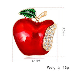 Fashion Sweet Apple Fruits Glitter Brooches for Girls Trendy Stylish Glamorous Charms Jewelry Pins for Women Ladies Accessories