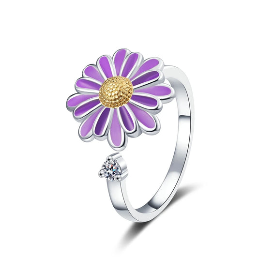 Fashion Rotatable Daisy Flower Rings Women's Opening Adjustable Stress-relief Elegant Cute Rings Accessories Wholesale Hot Sales