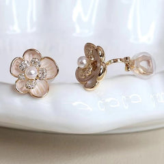 Fashion Elegant Flower Glitter Imitation Pearl Clip on Earrings for Girls Sweet Chic Jewelry for Women Ladies Accessories