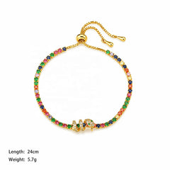 Female Colored Rhinestone 18k Gold-plated Zircon Bracelet Fashion Charms Dainty Low MOQ in Stock Jewelry for Women Daily Causal