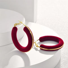 Ankela Red Flucked Velvet Earrings Large Hoop Light Luxury High-end Ear Buckles Retro Ear Jewelry for Women Autumn and Winter