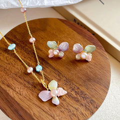 Fashion Butterfly Freshwater Pearl Jewelry Sets for Girls Earrings Necklaces for Women Ladies 18K Gold Copper Wholesale Bulk