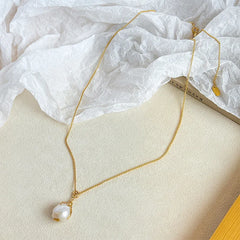Ladies Baroque Pearl 18k Gold-plated Chain Pendant Necklace Elegant Simple Dainty Low MOQ in Stock Jewelry for Women Daily