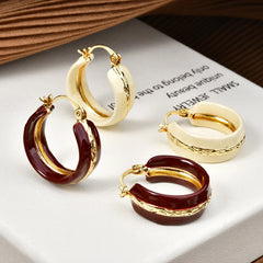 Women's Copper Hoop Earrings Retro Oil Dropping Round Fashion Earrings Light Simple Elegant Earrings for Party Casual Wholesale