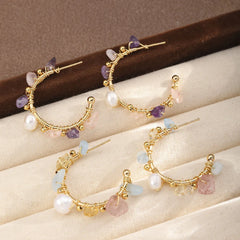 Fashion Natural Stone Freshwater Pearl S925 Silver Hoop Earrings for Girls Sweet Jewelry for Women Ladies Wholesale Low MOQ