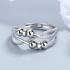 Double-layer Bead Open Rings Women Adjustable Geometric Minimalist Stackable Band Modern Fashion Jewelry Gift Accessories Bulk