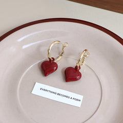Fashion Simple Minimalistic Classic Red Solid Color Hoop Earrings for Girls Art Deco Charms Jewelry for Women Ladies Accessories