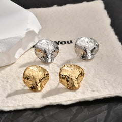 Fashion Copper Stud Earrings Pleated Metal Flashing Texture Earpins Round Square Irregular Earrings Wholesale European American
