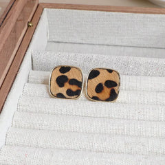 Ladies New Design Leopard Print Decorative Square Shape Stud Earring Fashion Trendy Chic Bulk Order Jewelry Accessory for Daily