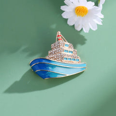 Fashion Rhinestone Boat Elegant Trendy Sweet Brooches for Girls Stylish Trendy Pins Jewelry for Women Ladies Accessories Chic