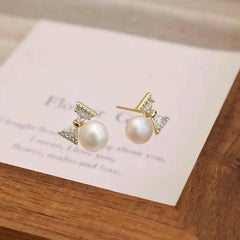 Elegant Sweet Fashion Bowknot Drop Earrings for Girls Glamorous Luxury Imitation Pearl Jewelry for Women Ladies Accessories