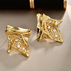 Irregular Hollow Texture Stud Earrings Gold Personality Ins Cool Simple Trendy Earrings Women Unisex Cross-border Wholesale