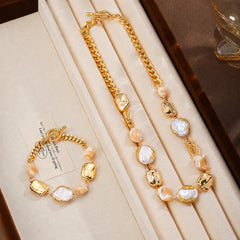 Fashion Baroque Pearl Mother of Pearl 18K Gold Plated Jewelry Sets for Girls Trendy Necklaces Bracelets for Women Ladies Bulk
